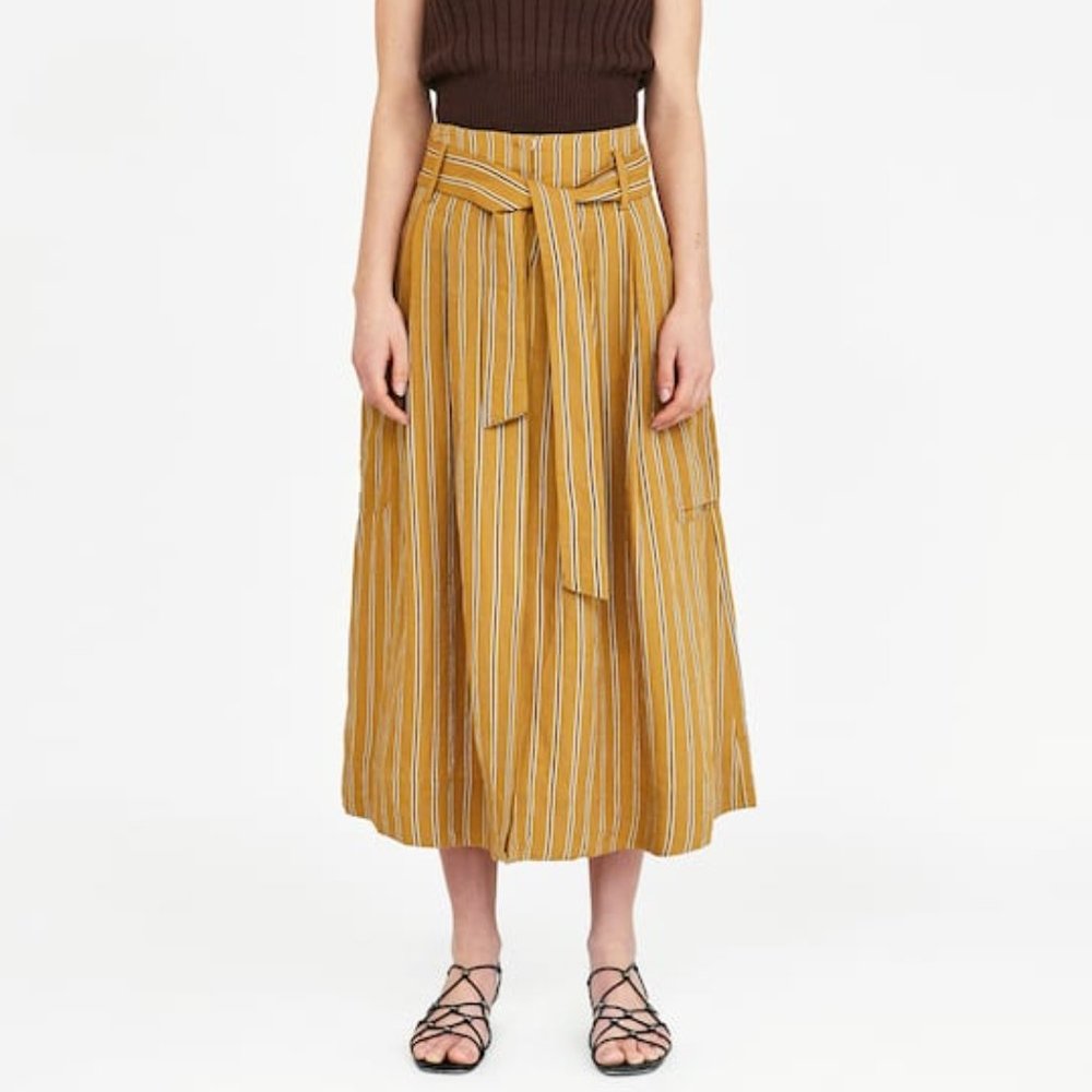 Zara Voluminous Linen Blend Striped Skirt with Bow Detail - Picture 3 of 8